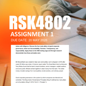 RSK4802 Assignment 1 Semester 1 2026 - Due 20 May 2026