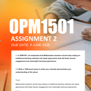 OPM1501 Assignment 2 Semester 1 2026 - Due 5 June 2026