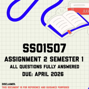 SSO1507 Assignment 2 (Quiz) Semester 1 Memo | Due April 2026