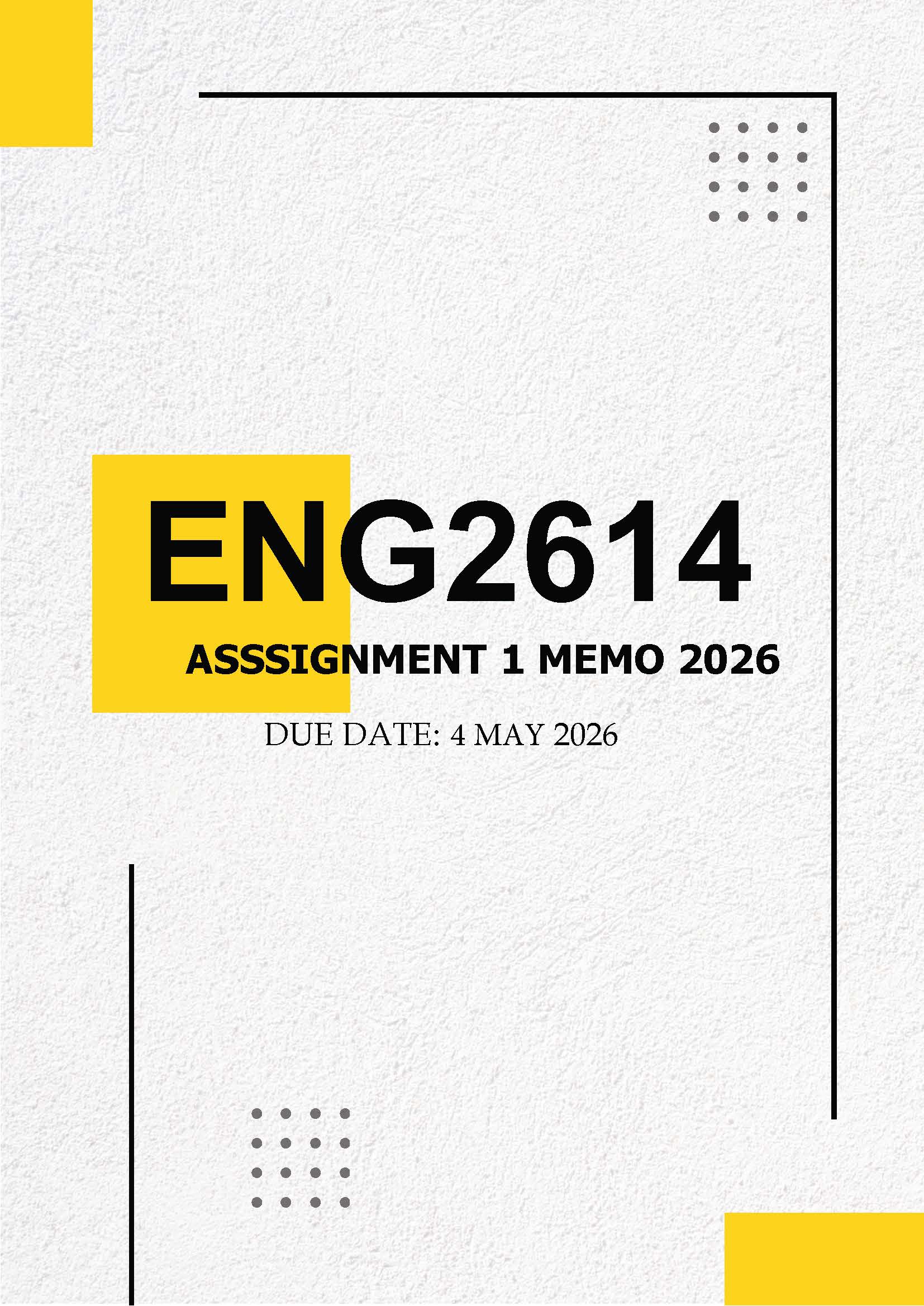 ENG2614 Assignment 1 2026 MEMO – Due 4 MAY 2026