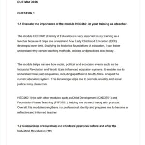 HED2601 Assignment 2 2026 | Due May 2026 - Distinction Guaranteed