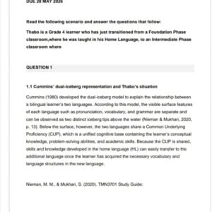 TMN3701 Assignment 1 2026 | Due 28 May 2026 - Distinction Guaranteed