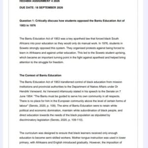 HED4804 Assignment 4 2026 | Due 18 September 2026 - Distinction Guaranteed