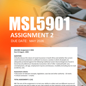 MSL5901 Assignment 2 Semester 1 2026 - Due May 2026