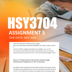 HSY3704 Assignment 5 Semester 1 2026 - Due May 2026