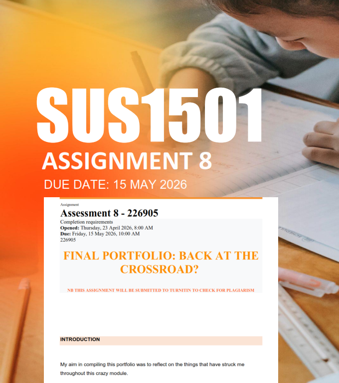 SUS1501 Assignment 8 Portfolio 2026 - Due 15 May 2026