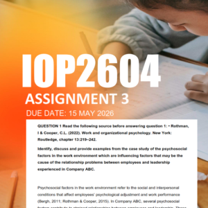 IOP2604 Assignment 3 Semester 1 2026 - Due 15 May 2026