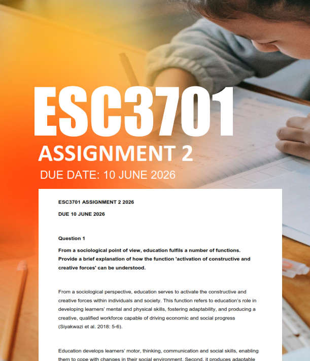 ESC3701 Assignment 2 Semester 1 2026 - Due 10 June 2026