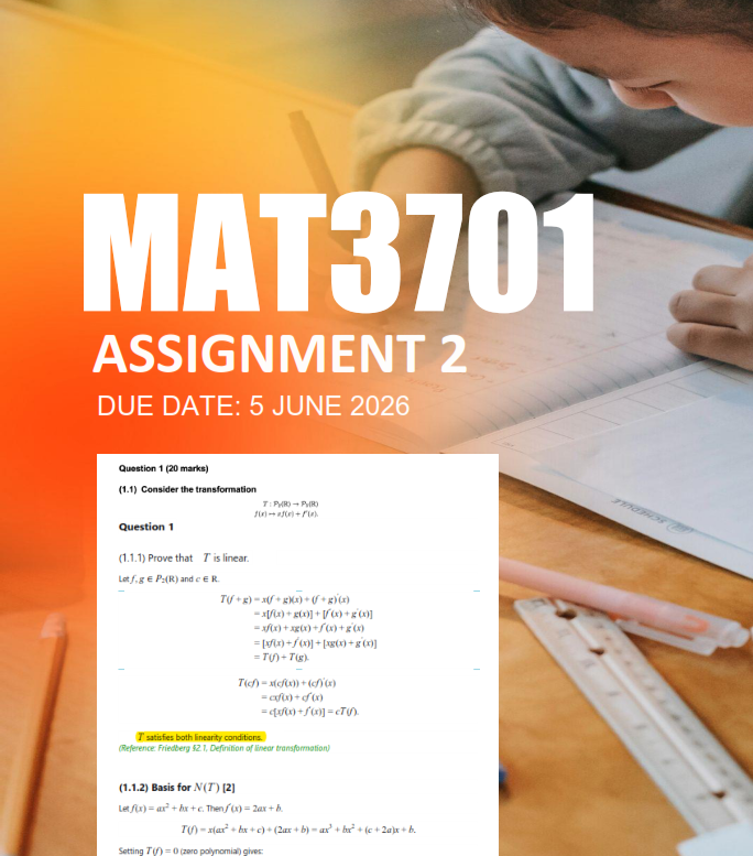MAT3701 Assignment 2 Semester 1 2026 - Due 5 June 2026