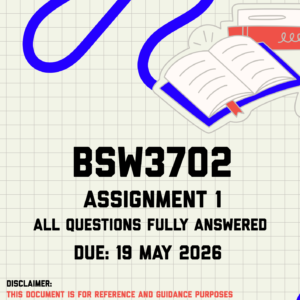 BSW3702 Assignment 1 Memo | Due 19 May 2026