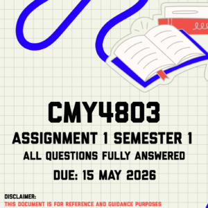 CMY4803 Assignment 1 Semester 1 Memo | Due 15 May 2026