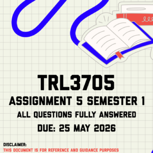 TRL3705 Assignment 5 (Portfolio) Semester 1 Memo | Due 25 May 2026