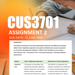 CUS3701 Assignment 2 Semester 1 2026 - Due 15 June 2026