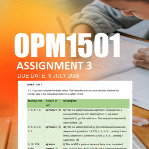 OPM1501 Assignment 3 Semester 1 2026 - Due 6 July 2026
