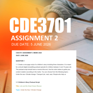 CDE3701 Assignment 2 Semester 1 2026 - Due 5 June 2026