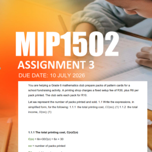 MIP1502 Assignment 3 Semester 1 2026 - Due 10 July 2026