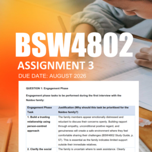 BSW4802 Assignment 3 Semester 2 2026 - Due August 2026