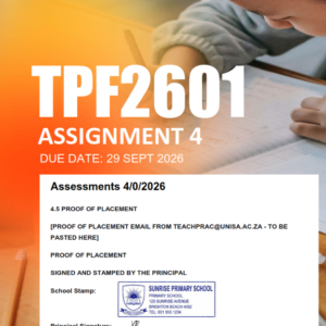 TPF2601 Assignment 4 Semester 2 2026 - Due 29 September 2026
