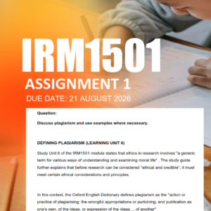 IRM1501 Assignment 1 Semester 2 2026 - Due 21 August 2026