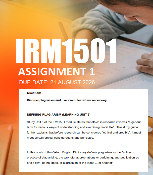 IRM1501 Assignment 1 Semester 2 2026 - Due 21 August 2026