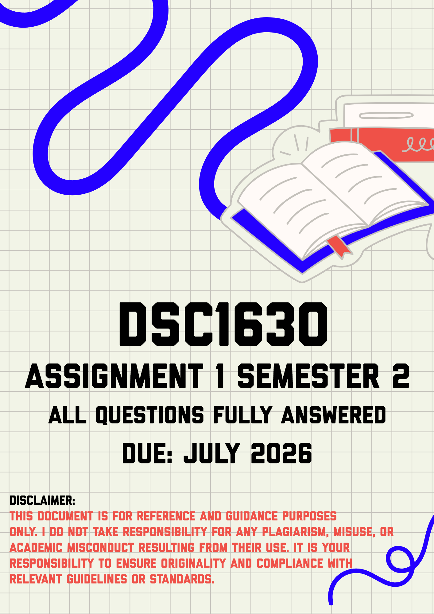 DSC1630 Assignment 1 Semester 2 (Quiz) MEMO | Due July 2026