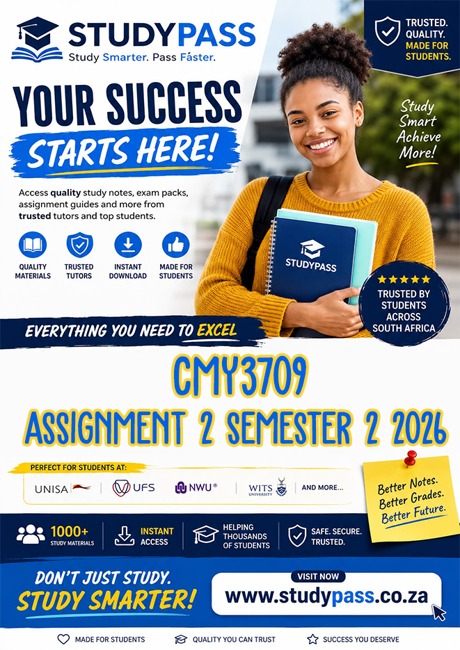 CMY3709 Assignment 2 Semester 2 2026 (ANSWERS) – Due 24 AUGUST 2026 (100% TRUSTED & BEST ANSWERS)
