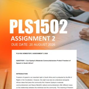 PLS1502 Assignment 2 Semester 1 2026 - Due 20 August 2026