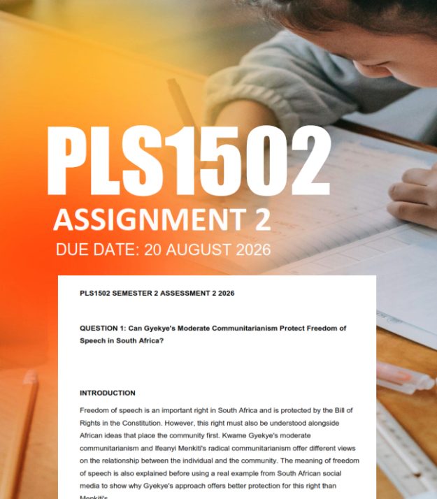 PLS1502 Assignment 2 Semester 1 2026 - Due 20 August 2026