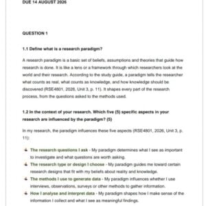 RSE4801 Assignment 3 2026 | Due 14 August 2026 - Distinction Guaranteed