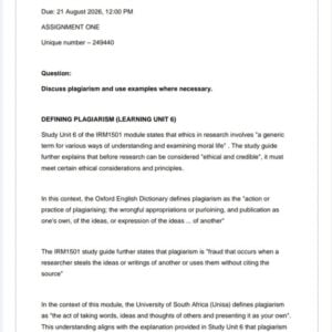 IRM1501 Assignment 1 2026 | Due 21 August 2026 - Distinction Guaranteed