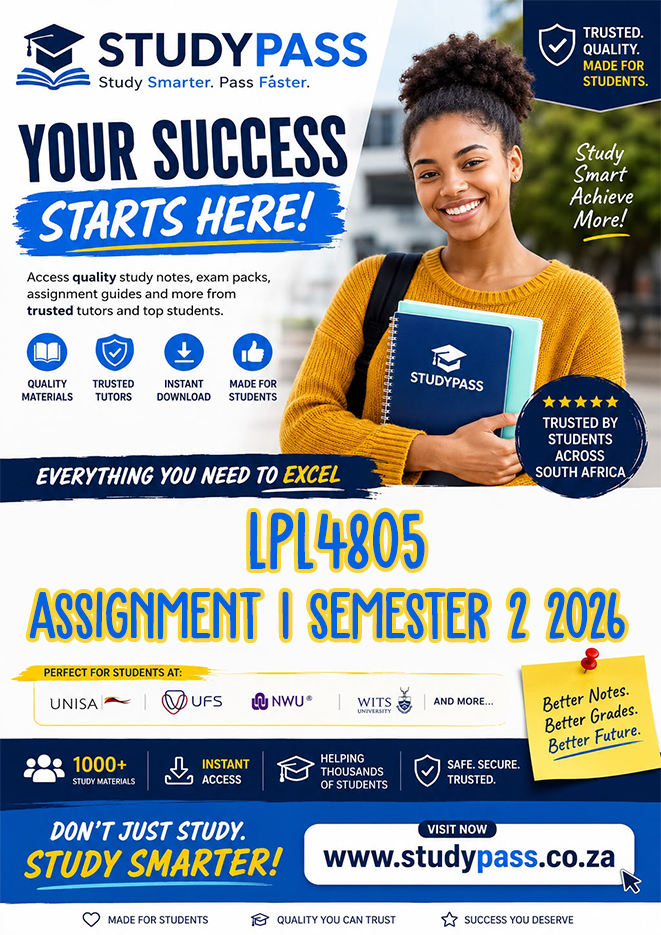 LPL4805 Assignment 1 Semester 2 2026 (ANSWERS) – Due 26 AUGUST 2026 (100% TRUSTED & BEST ANSWERS)