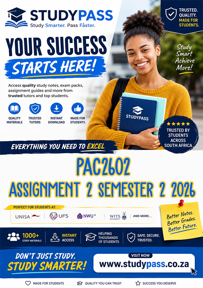 PAC2602 Assignment 2 Semester 2 2026 (ANSWERS) – Due 11 SEPTEMBER 2026 (100% TRUSTED & BEST ANSWERS)