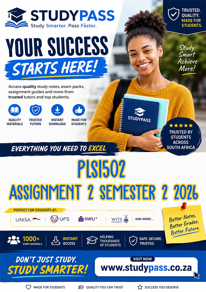 PLS1502 Assignment 2 Semester 2 2026 (ANSWERS) – Due 20 AUGUST 2026 (100% TRUSTED & BEST ANSWERS)