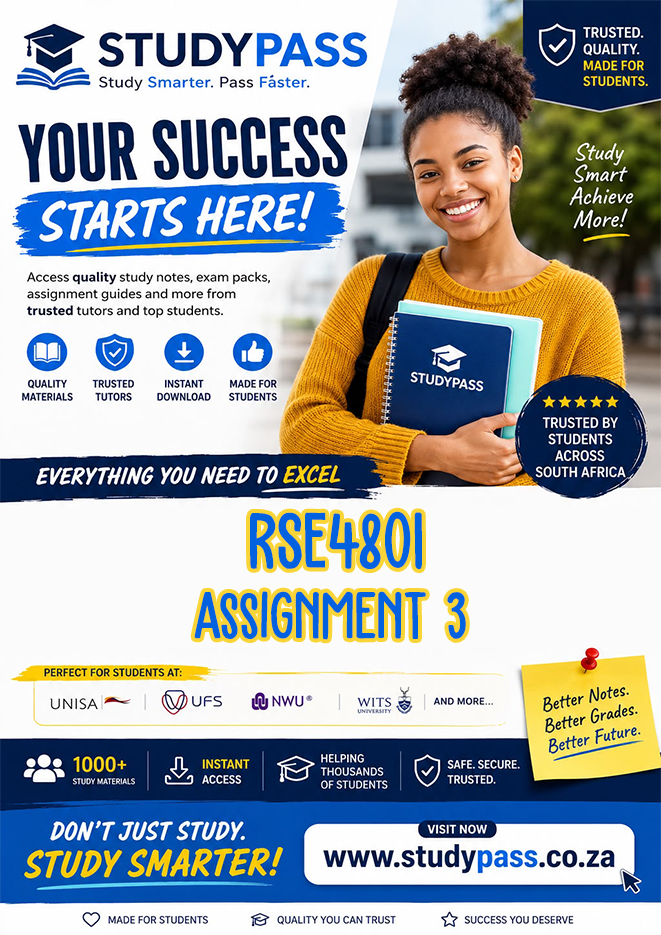 RSE4801 Assignment 3 2026 (ANSWERS) - Due 14 AUGUST 2026 (100% TRUSTED & BEST ANSWERS)