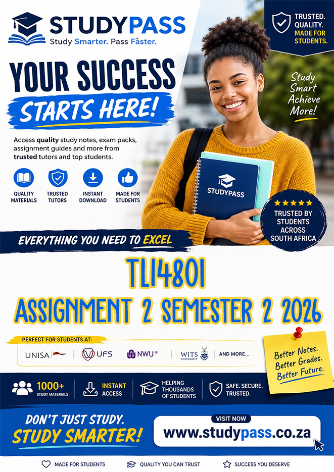 TLI4801 Assignment 2 Semester 2 2026 (ANSWERS) – Due 9 SEPTEMBER 2026 (100% TRUSTED & BEST ANSWERS)