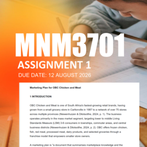 MNM3701 Assignment 1 Semester 2 2026 - Due 12 August 2026