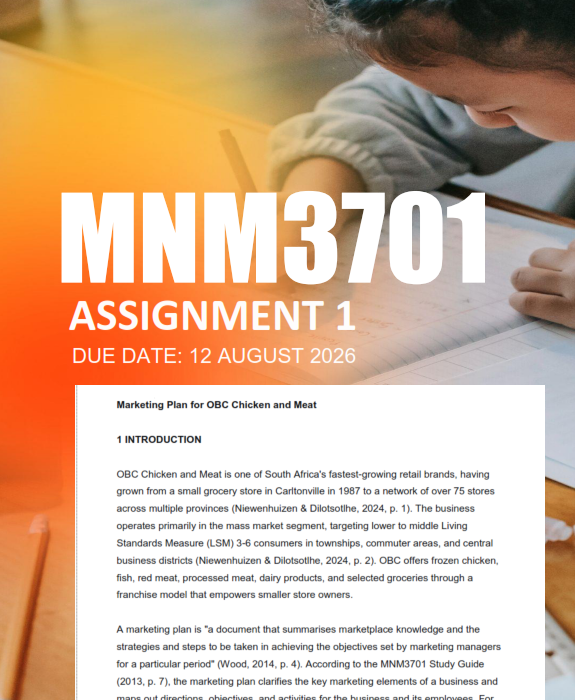 MNM3701 Assignment 1 Semester 2 2026 - Due 12 August 2026