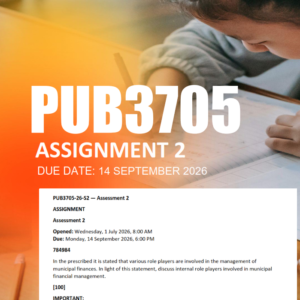 PUB3705 Assignment 2 Semester 2 2026 - Due 14 September 2026