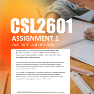 CSL2601 Assignment 1 Semester 2 2026 - Due August 2026