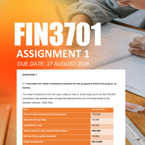 FIN3701 Assignment 1 Semester 2 2026 - Due 27 August 2026
