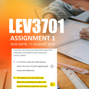 LEV3701 Assignment 1 (Quiz) Semester 2 2026 - Due 11 August 2026