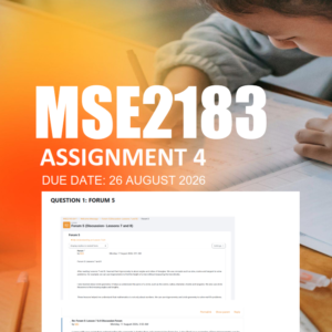 MSE2183 Assignment 4 Semester 2 2026 - Due 28 August 2026