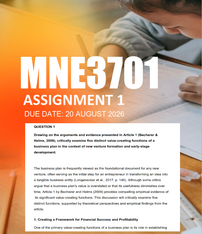 MNE3701 Assignment 1 Semester 2 2026 - Due 20 August 2026