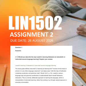LIN1502 Assignment 2 Semester 2 2026 - Due 26 August 2026