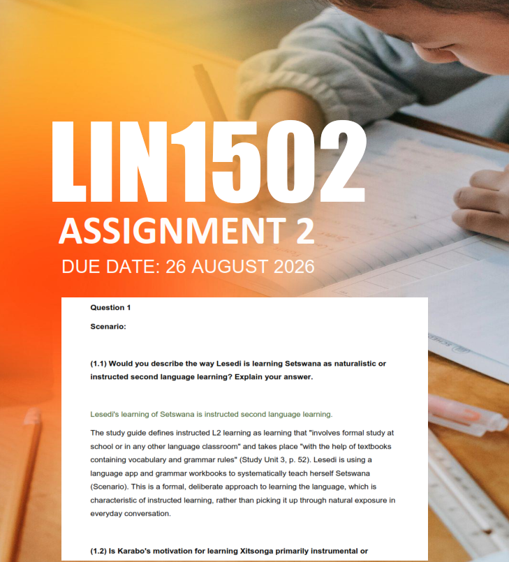 LIN1502 Assignment 2 Semester 2 2026 - Due 26 August 2026