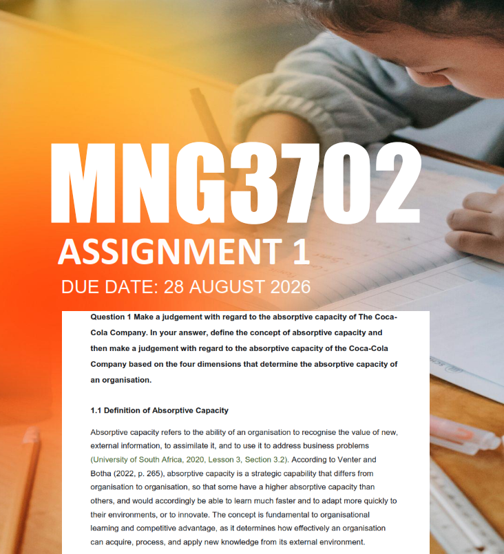 MNG3702 Assignment 1 Semester 2 2026 - Due 28 August 2026
