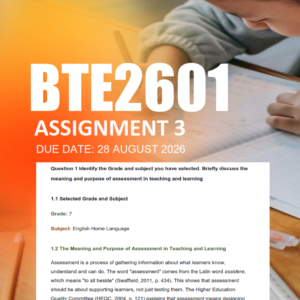 BTE2601 Assignment 3 Semester 2 2026 - Due 28 August 2026