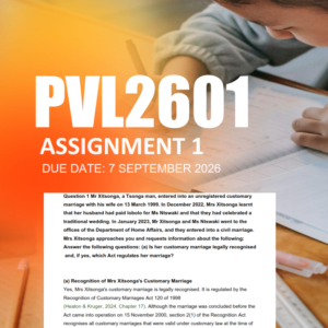 PVL2601 Assignment 1 Semester 2 2026 - Due 7 September 2026