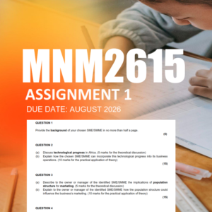 MNM2615 Assignment 1 Semester 2 2026 - Due August 2026