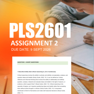 PLS2601 Assignment 2 Semester 2 2026 - Due 9 September 2026